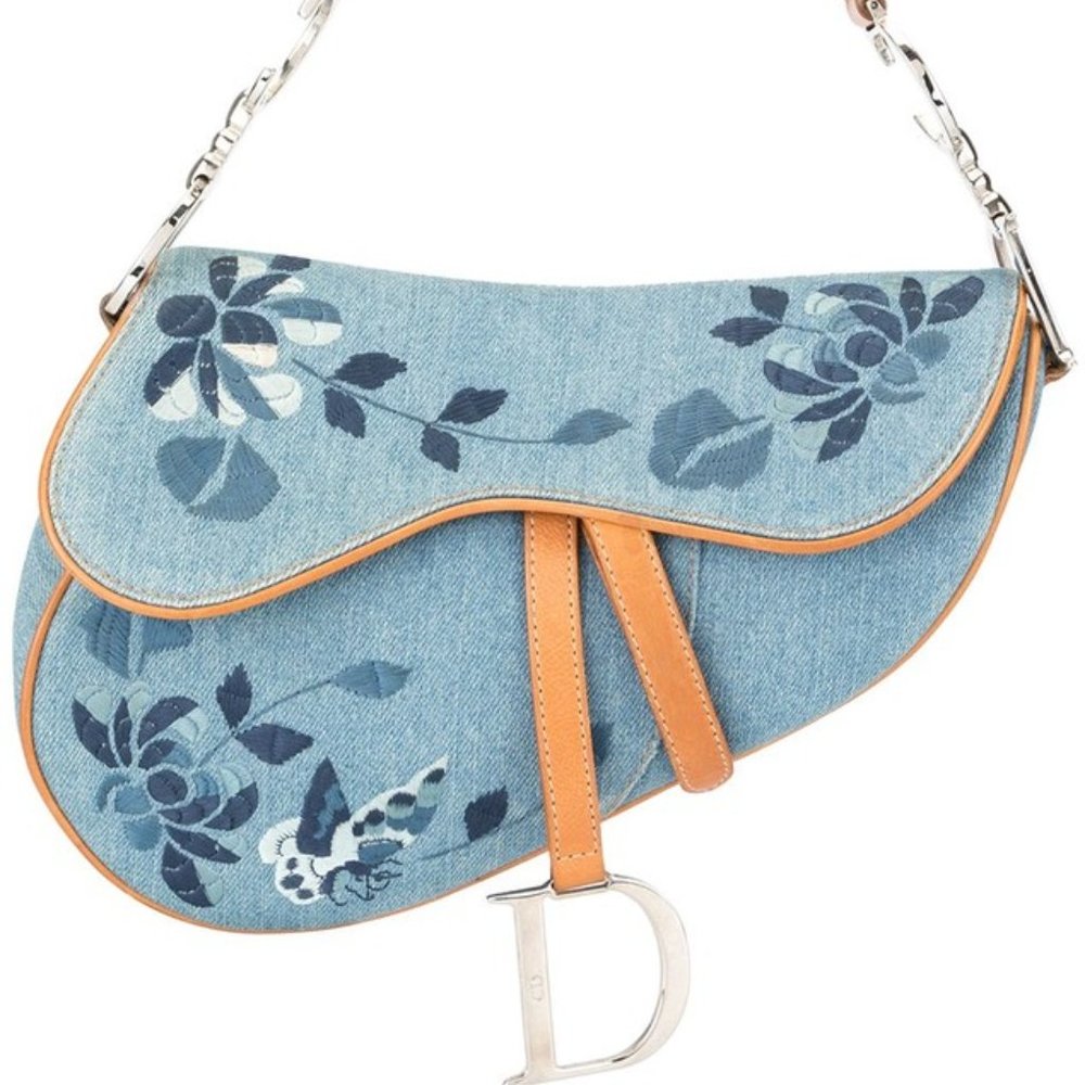 DISO Dior Denim Embroidered Butterfly Saddle Bag